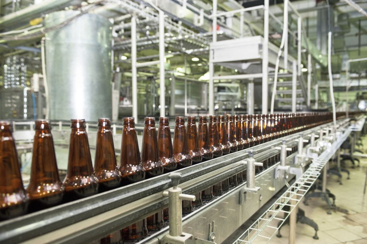 beer bottles on the conveyor belt